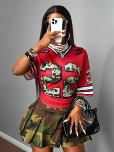 Camiseta Deportiva Personalizada para Mujer, Estilo Camuflaje, Número 23, Fabricante OEM de Ropa Deportiva, Cuello en V, Jersey de Fútbol Americano - Product Image 3