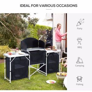 Tavolo da Cucina Portatile in Alluminio per Campeggio, Pieghevole con Paravento e 3 Armadietti Chiusi per Barbecue, Feste, Picnic ed Eventi all'Aperto - Product Image 6