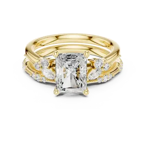 Ensemble de mariage Milgrain en or massif 18 carats avec bague de fiançailles en diamant de laboratoire taille radiant 2 carats certifié IGI VVS E-F et alliance assortie - Product Image 1