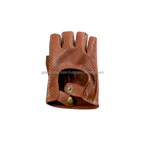 Gants de conduite unisexes en cuir marron Gants demi-doigts de haute qualité Offre Spéciale fournisseur OEM Prix compétitif - Product Image 2