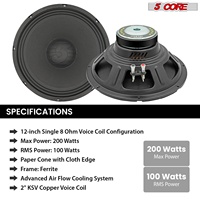 Haut-parleur de remplacement 12 pouces 200W PA DJ 8 Ohm 5 bobines aimant 30 Oz