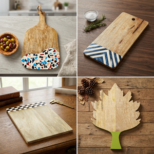 Planches à découper KITCHEN & ACCESSORIES, planche à découper artisanale en bois et résine avec poignée à motif décoratif, plateau de service en bois - Product Image 1