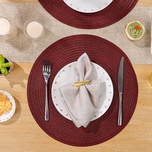 Set di 6 tovagliette rotonde bordeaux intrecciate da 15 pollici, antiscivolo e lavabili, per tavolo da pranzo - Product Image 6