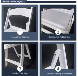 Chaises pliantes en résine blanches modernes, portables, confortables, avec assise rembourrée, <span class=keywords><strong>pour</strong></span> événements extérieurs, fêtes, locations d'hôtels - Product Image 4