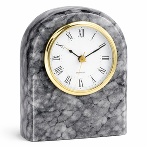 Stylish grey Marble Quartz Clock with Gold Accents Roman Numerals Elegant Timepiece for Home or Office <b>Desk</b> - Product Image 4