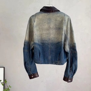 Men's Casual Coated Denim <b>Jacket</b> Distressed Frayed Hem Zipper Front Vintage Western <b>Trucker</b> Style Eco-Friendly Windproof Autumn - Product Image 2