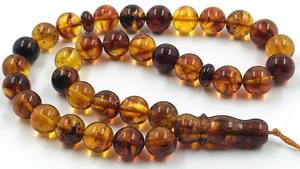 Chapelet de prière islamique écologique fait main, perles Tasbih en résine jaune ambre avec pompon en métal argenté, décoration musulmane pour le Ramadan - Product Image 2