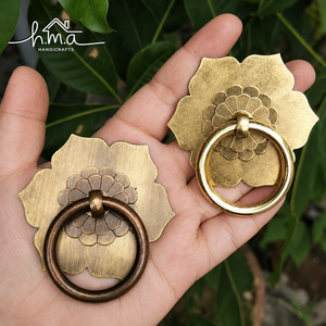 Handmade Solid Brass Floral Ring Cabinet Knob Vintage Decorative <b>Drawer</b> <b>Pull</b> Dresser Wardrobe Kitchen Bathroom Furniture - Product Image 5