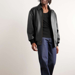High Quality Custom <b>Black</b> Genuine Leather Letterman Varsity Jacket for <b>Men</b> Fashionable Chenille Patches Embroidery Coat - Product Image 2