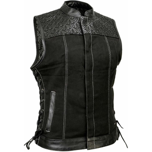 Chaleco vaquero negro para motocicleta 'Skelly' de Samroz Sports para mujer con bordado de calavera - Product Image 1