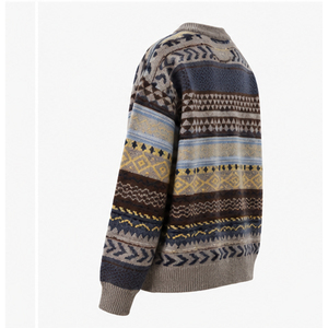Pull en tricot à motif géométrique pour homme, manches longues, épais, en laine et acrylique, pour l'hiver - Product Image 5