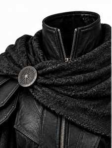 Chaqueta gótica de cuero negro para hombre con capa y abrigo de disfraz - Product Image 5