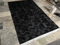 Rustique Chic tapis en cuir de vachette fait à la main Patchwork Design cuir Patchwork solide noir tapis peau de vache tapis en cuir fait à la main