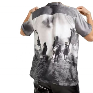 Chemises décontractées à manches courtes boutonnées pour hommes, imprimé western, col personnalisé, vente en gros - Product Image 1