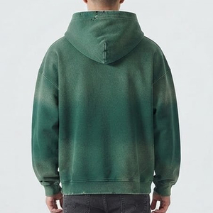 Nouveautés – Sweat à capuche vert délavé surdimensionné pour homme en coton French Terry, coupe décontractée avec poches, idéal pour l'automne - Product Image 2