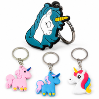 Porte-clés Licorne 2D en PVC, Faible MOQ, Breloque Animale Mignonne avec Anneau Métallique, Cadeau en Gros