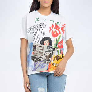 T-shirt en coton et polyester respirant pour femme, coupe ample, été, personnalisable avec logo, vêtements de sport décontractés, fabricant OEM - Product Image 1
