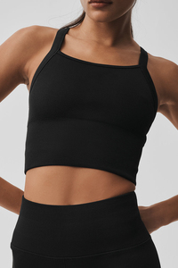 Débardeur court côtelé en maille pour femme, col rond, sans manches, noir uni, style minimaliste - Product Image 2