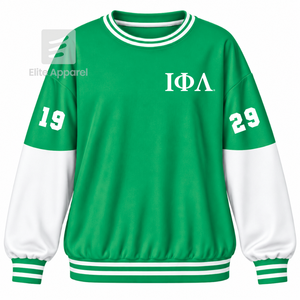 Iota Phi Lambda Sorority <b>Sweatshirt</b> With Crew neck And Embroidered Logo full Sleeve green & <b>white</b> trendy <b>sweatshirt</b> for female - Product Image 1