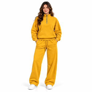 Custom <b>Quarter</b> <b>Zip</b> 400gsm French Terry Boxy Fit <b>Women</b> Tracksuit Oversized 100% Cotton 1/4 <b>Zip</b> up Hoodie and Sweatpants Set - Product Image 1
