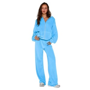 Survêtement en velours avec strass réfléchissants, grande taille, pour femmes, 2022, logo personnalisé, ensemble de jogging - Product Image 3