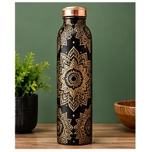 Aqua Blue Botanical <b>Bird</b> Design Copper <b>Water</b> Bottle Portable Travel Drinkware with Copper Lid - Product Image 3