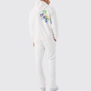 Sudadera con capucha para hombre, estampado de acuarela blanca, manga larga, corte holgado, estilo urbano, informal, de algodón, con bolsillos laterales - Product Image 4