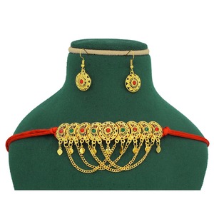 Ensemble de collier choker en or arabe élégant pour femmes, ensemble de bijoux de mariée traditionnels du Moyen-Orient, style Dubaï, bijoux de luxe Dubaï - Product Image 4
