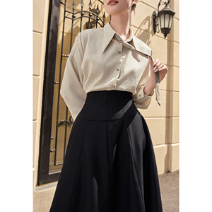 Jupe midi évasée noire élégante pour femme, taille haute, style décontracté ou professionnel, fabrication ODM/OEM sur mesure, RYAN - Product Image 5