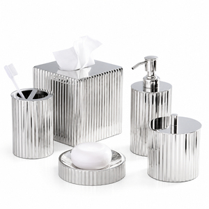 6 Piece Polyresin <b>Bathroom</b> <b>Accessory</b> <b>Set</b> Oil Rubbed Bronze Textured Vanity Ensemble With Soap Dispenser Tissue Box Wastebasket - Product Image 2