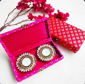 Kundan Stone <b>Work</b> Tealight Holder Set of 2 with <b>Gift</b> Box for Diwali Wedding Favors Kirtan <b>Gifts</b> and <b>Home</b> Decor - Product Image 1