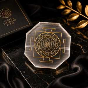 Placa de Geometría Sagrada de Selenita Natural, Placa de Carga de Gemas Octogonales, Piedra Decorativa Pulida para el Hogar o Regalo - Product Image 1