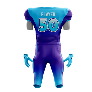 Men's V-<b>Neck</b> American Football Uniform Set Short Sleeve Moisture Wicking Gradient Blue Purple 50 Numbered Fitted Jersey Pants - Product Image 3