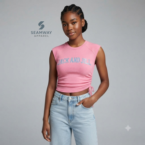 Jack And Jill Of America Sorority Women's Bling Rhinestone Ribbed Tank <b>Top</b> Ruched Side Crew Neck <b>Raglan</b> Cap Sleeve Crop <b>Top</b> - Product Image 5
