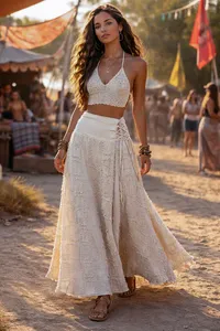 Falda Maxi Bohemia Verde Oliva para Mujer, Estilo Hippie, Larga, Estilo Cottagecore, Fluida - Product Image 1