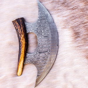 Custom Handmade Forged Ullu <b>Knife</b> Damascus Steel Horn Handle Leather Sheath Eco-Friendly Ambidextrous Modern Dishwasher <b>Safe</b> - Product Image 3