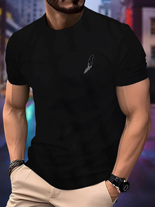 New Quality Men T Shirt Round Neck Running T shirt Men Summer Thin <b>Top</b> <b>Feather</b> print Quick Dry Short Sleeve Breathable - Product Image 1
