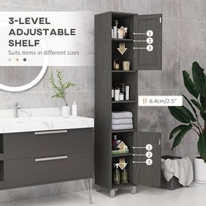 <b>Tall</b> Gray Bathroom Cabinet with Adjustable Shelves Mirror Slim Linen Tower with Doors Narrow <b>Storage</b> for Hospitals Made of MDF - Product Image 5