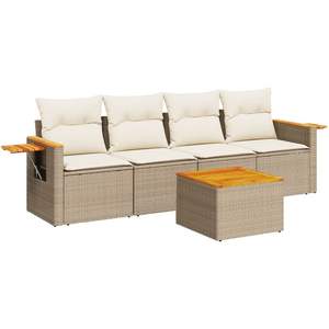 Set Divano da Giardino in Rattan PE Beige con Braccioli Regolabili Grandi - Product Image 2