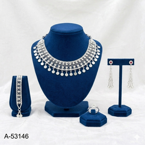 Traditional Wedding Jewelry Set – Gold & Silver Tone Red Stone Necklace Set for Women - Product Image 1