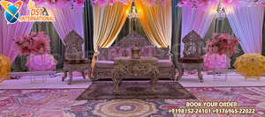 Conjunto de Muebles de Asientos para Ceremonia India Mehndi, Sofá de Madera Premium para Escenario, Sofá Elegante para Escenario Nupcial con Silla Lateral, Reino Unido - Product Image 6