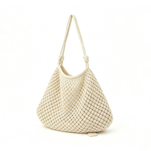 Sac en maille crochetée personnalisé, sac à bandoulière tissé avec sangle en corde nouée, sac de plage en filet ajouré - Product Image 1