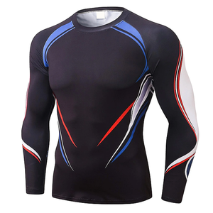 Men's Long Sleeve Rash Guard Compression Shirt Sublimation Print Quick Dry Spandex Polyester Athletic <b>Top</b> - Product Image 1