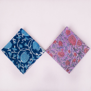 Foulard carré en coton fait main imprimé au bloc, motif floral, bleu et blanc, décontracté, multifonctionnel, style Paisley, pour l'été - Product Image 3