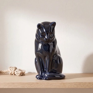 Urna para Cenizas de Mascotas en Forma de Gato Dormido, Color Azul Marino, Metal, con Acabado Brillante, Recuerdo Conmemorativo para el Hogar - Product Image 5