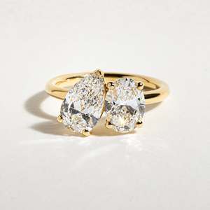 Unique S925 Sterling Silver Toi Et Moi Pear Oval Lab Grown Diamond Engagement <b>Ring</b> <b>Plain</b> Band Filled Luxury Fine Jewelry - Product Image 1