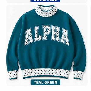 Alpha Charcoal Wholesale <b>Mock</b> <b>Neck</b> Crew <b>Neck</b> Cotton Fleece Sweatshirt Women Men Ladies Unisex Gingham Patch Polka Dot Greek Sor - Product Image 2