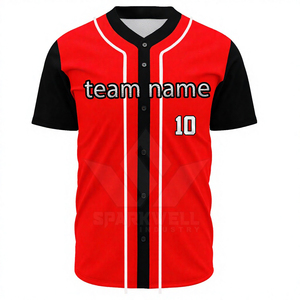 Camiseta de Béisbol Personalizada Roja y Negra para Hombre, Manga Corta, Nombre del Equipo Sublimado, 10 Botones en la Parte Delantera, Ropa Deportiva que Absorbe la Humedad - Product Image 3