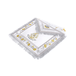 Premium <b>White</b> Leather Masonic <b>Apron</b> Silver Fringe Gold Bullion Supplier Past Master Blue Lodge <b>Apron</b> <b>White</b> Leather Premium Maker - Product Image 3