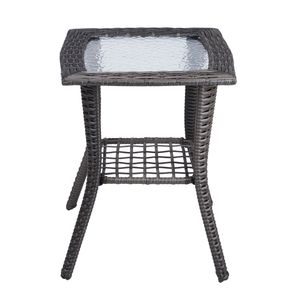 Tavolo da Patio in Vimini Grigio con Piano in Vetro per Uso Interno/Esterno - Product Image 2
